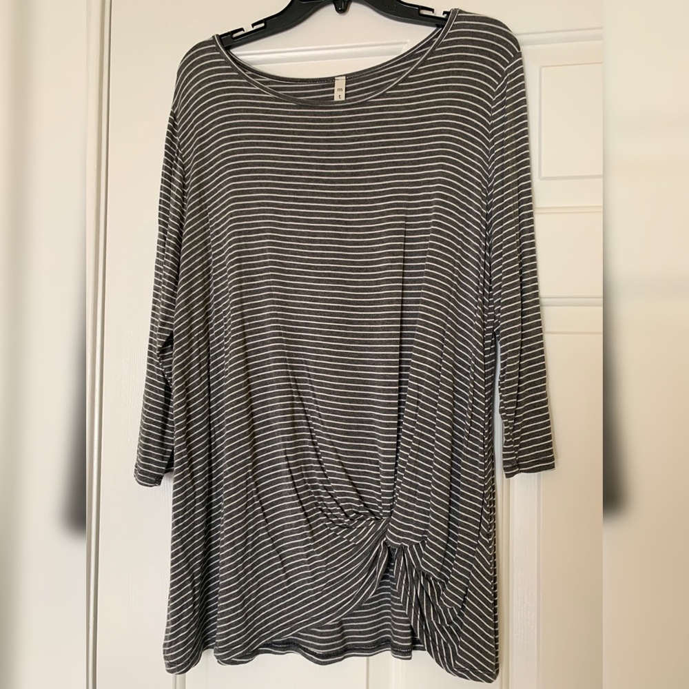 Gray and white striped boutique top